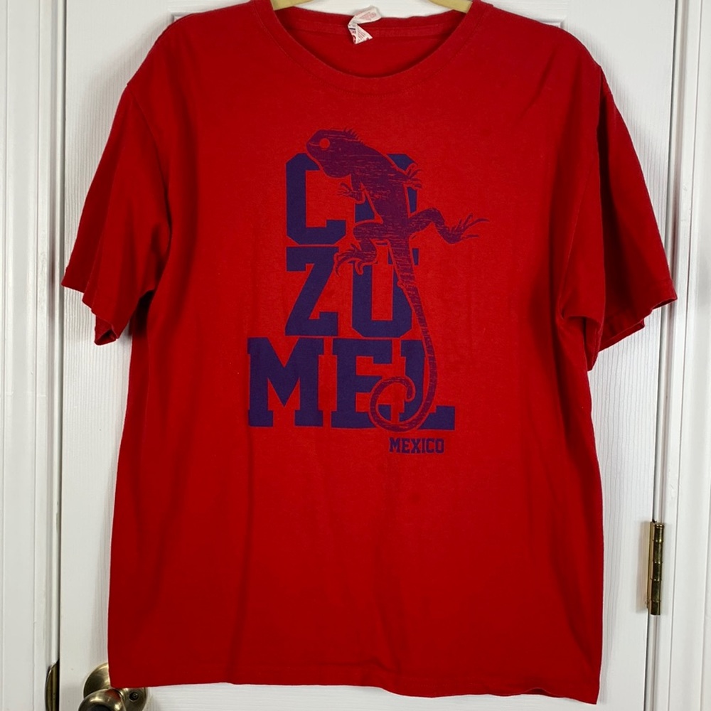 Euro red short sleeved tee shirt size Lg. Cozumel Mexico.